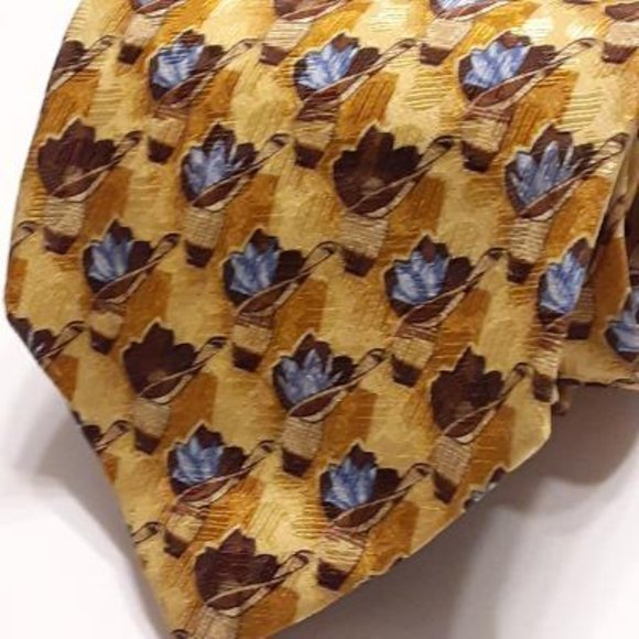 Ermenegildo Zegna Golden Blues Brown 100% Silk Tie - Picture 2 of 9